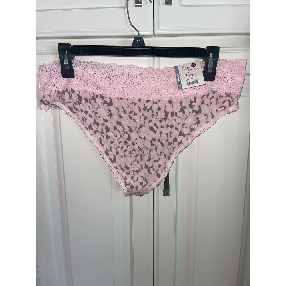 Secret Treasures Thong Panties Underwear XXL Pink Leopard Print Lace